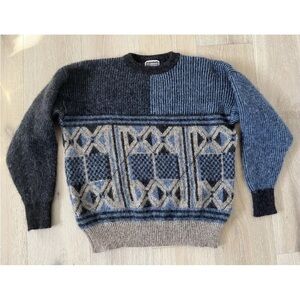 Samband Of Iceland Wool Sweater L Crewneck Blues Browns Abstract Pattern Dad